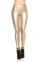 Sexy wetlook thermo leggings goud